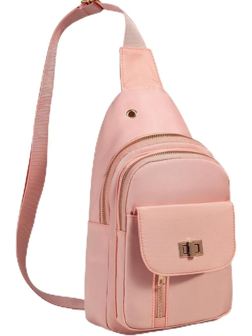 Women's Pink Sling Outdoor Nylon Water Resistant Travel Hiking Crossbody Bag